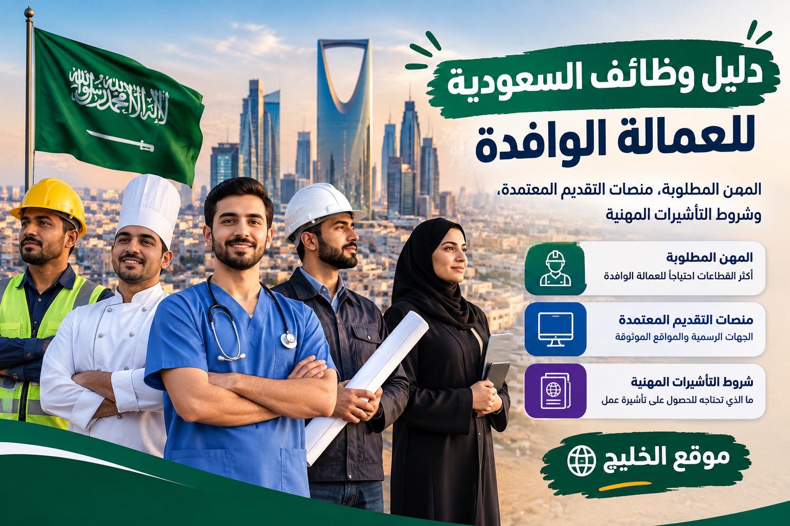 دليل وظائف السعودية للعمالة الوافدة: المهن المطلوبة، منصات التقديم المعتمدة، وشروط التأشيرات المهنية