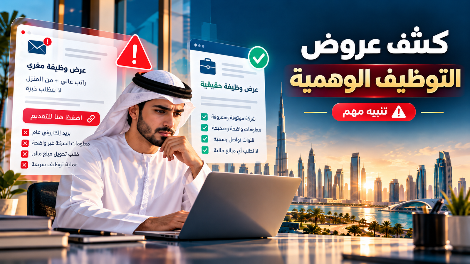 عروض التوظيف الوهمية في الخليج: 12 علامة تحذير وطريقة التحقق قبل دفع أي رسوم